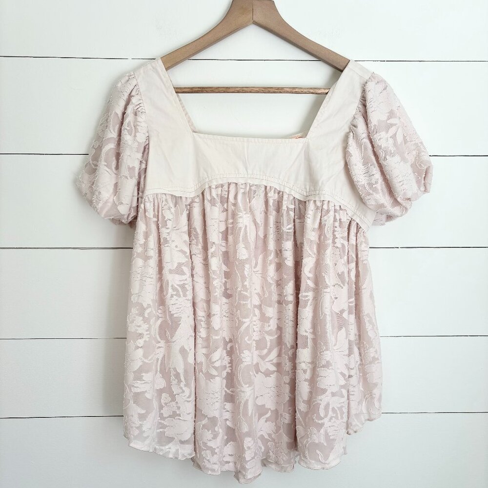 NWT Free People blush pink lace too with puff sleeves